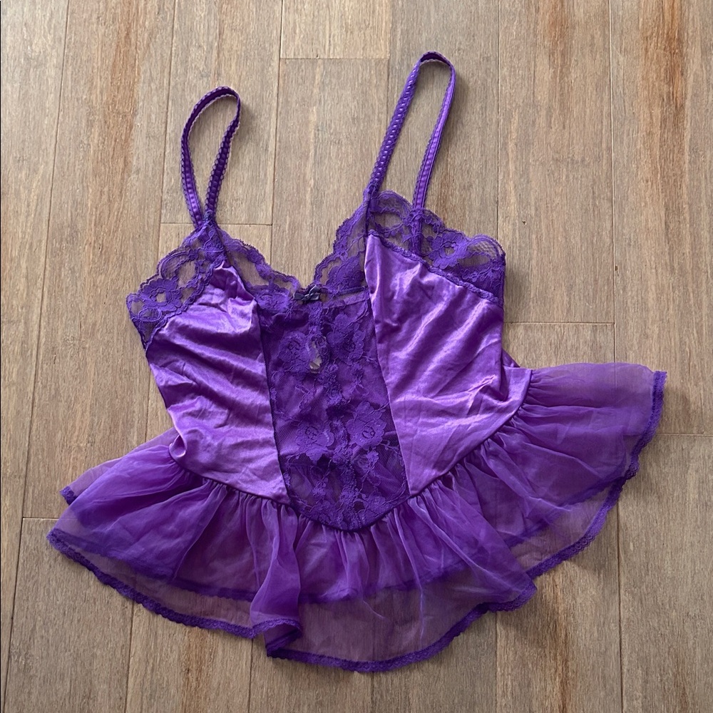 Elegant Purple Lace Camisole size large vintage mesh